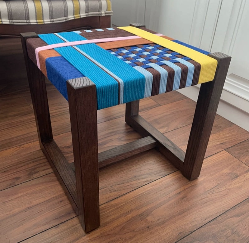 Handcrafted Woven Stool - Bespoke Colorful Textile Accent Chairs #AR1073