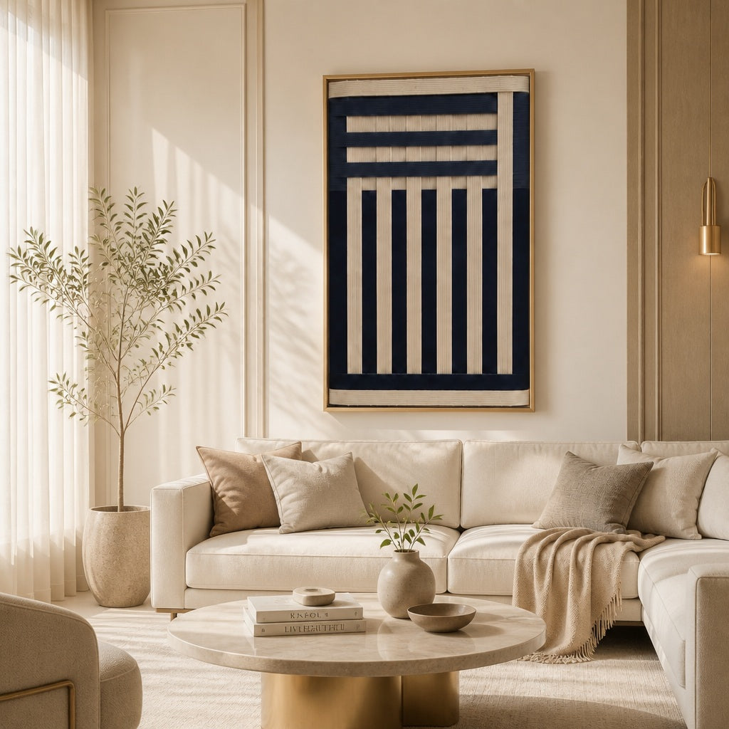 Calm Geometry- Navy Handwoven Textile Art #AR1074