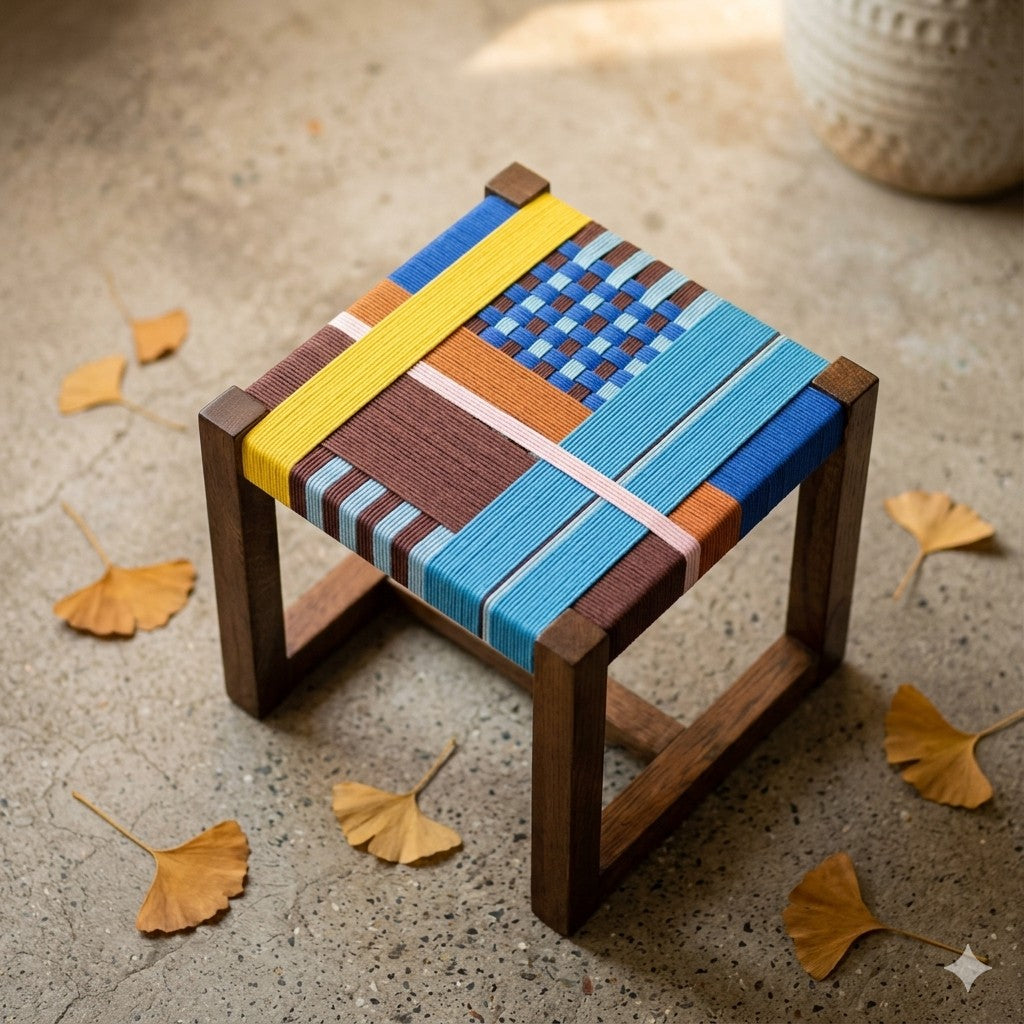 Handcrafted Woven Stool - Bespoke Colorful Textile Accent Chairs #AR1073