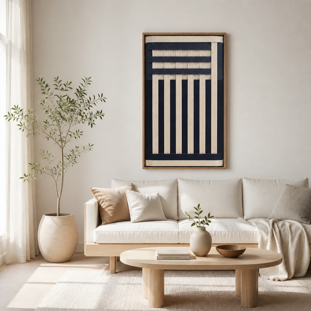 Calm Geometry- Navy Handwoven Textile Art #AR1074