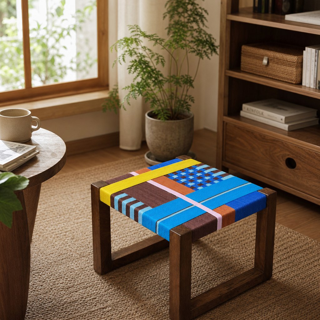 Handcrafted Woven Stool - Bespoke Colorful Textile Accent Chairs #AR1073