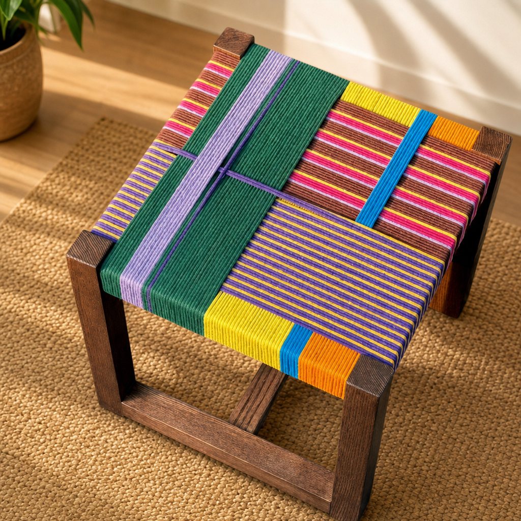 Handcrafted Woven Stool - Bespoke Colorful Textile Accent Chairs #AR1073