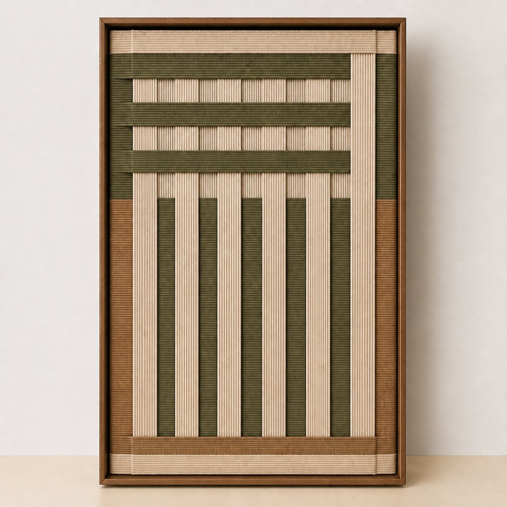 Sage Green & Beige Framed Woven Wall Art-Handwoven Textile Art #AR1075