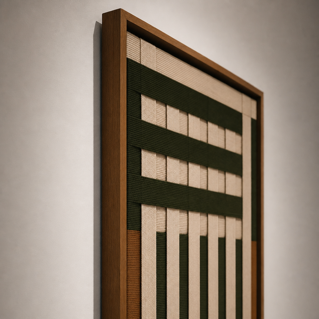 Sage Green & Beige Framed Woven Wall Art-Handwoven Textile Art #AR1075